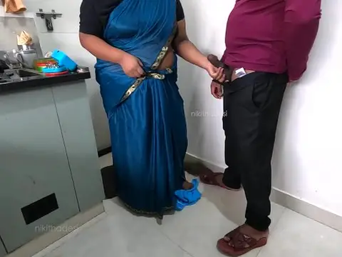 Wild Tamil Maid Nikithadesi Drains with a proprietor Pipe in the Kitchen