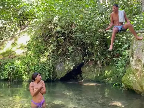 My step-sista Saraymike gets a super-hot bath surprise while getting her thick mounds and bum plumbed in the lake